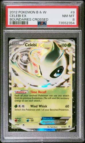 PSA NM-MT 8 CELEBI EX, 2012, POKEMON BLACK & WHITE BOUNDARIES CROSSED, #9