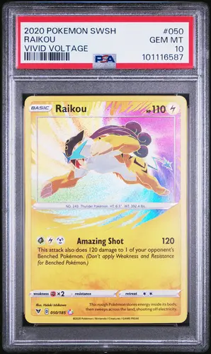 PSA GEM MT 10 RAIKOU, 2020, POKEMON SWORD & SHIELD VIVID VOLTAGE, #50